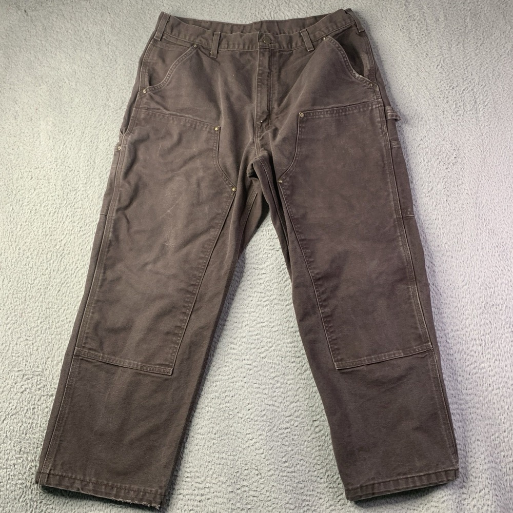 CARHARTT DARK BROWN CARPENTER DOUBLE KNEE PANTS 36x30 DUCK CANVAS